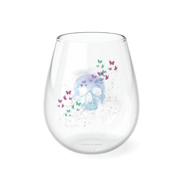 Pastel Skull Butterflies Stemless Wine Glass, 11.75oz