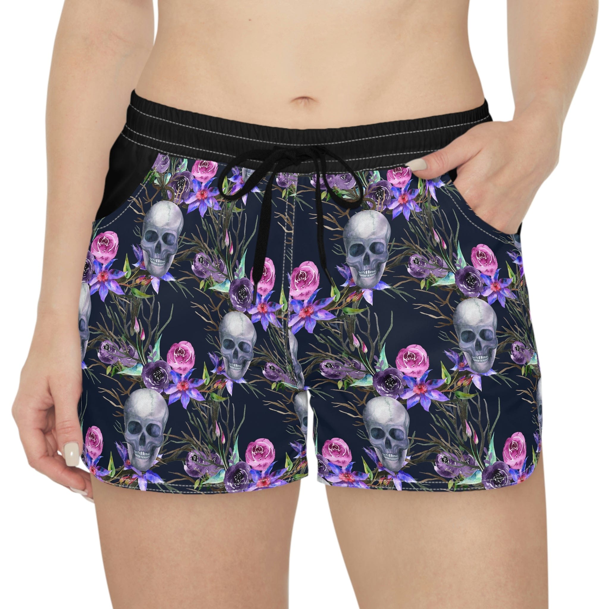 Women's Purple Skull Floral Casual Shorts