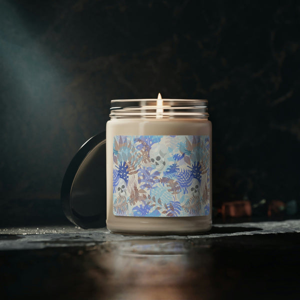 Skull Blue & Beigh Leaves Scented Soy Candle 5 Scents