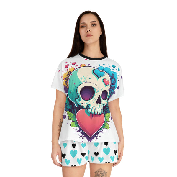 Women's Skull Hearts Shorts & Top Pajama Set