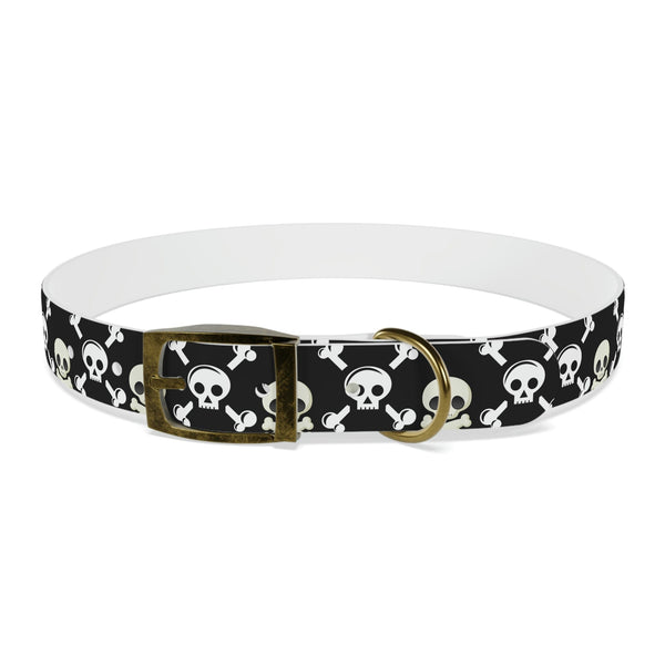 Black Skull & Crossbones Dog Collar 4 Buckle Colors