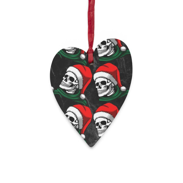 Skull Santa Hat Wooden Tree, Bell, Heart, Stocking, Star and Oval Ornaments