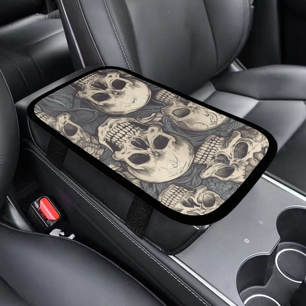 Gray Gothic Skulls Pattern Auto Console Cover Car Armrest Cover