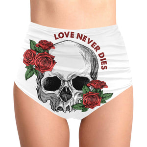Skull Edgy Style Love Never Dies Floral High-Waisted Bikini Bottom
