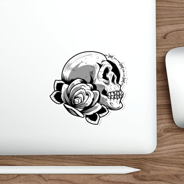 ES Skull with Black Rose/Barb Wire - Original Skull Die-Cut Stickers