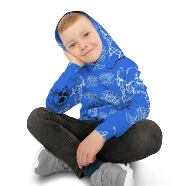 Children's Blue Skulls Front Pocket Hoodie