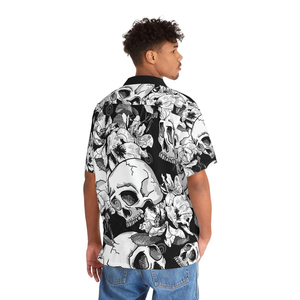 Men's Skull Floral Hawaiian Button Down Shirt