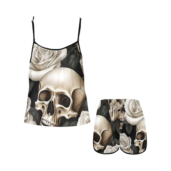 Skulls And Roses Women's Spaghetti Strap Short Pajama Set