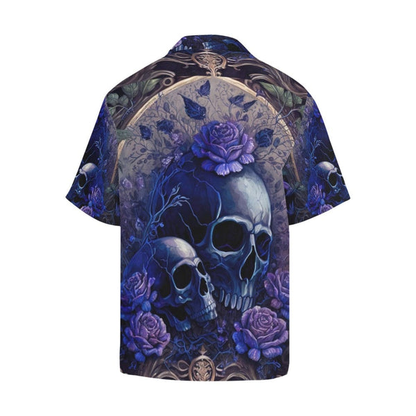 Skulls Blue Floral Men's Hawaii Short Sleeve Shirt