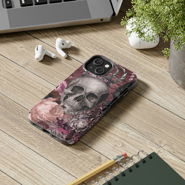 Purple Skull Crown Floral Tough Phone Case For iPhone & Samsung