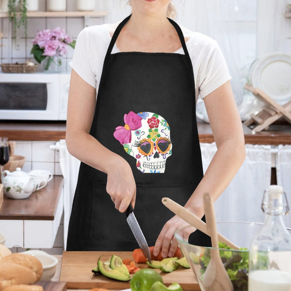 Skull With Pink Bow Waterproof Apron for Women