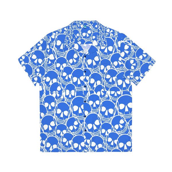 Men's Blue Skulls Hawaiian White or Black Buttons Shirt