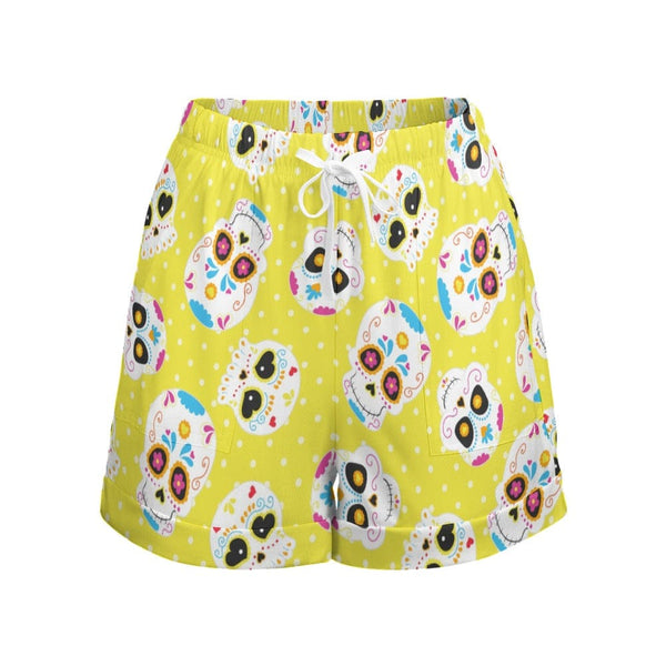Yellow Mexican Skulls High Waist Loose Shorts