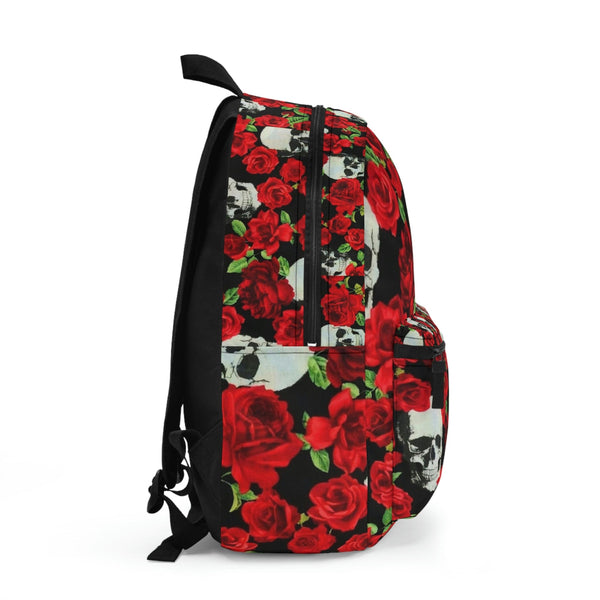 Skull Heads Red Roses Floral Front Pocket Backpack
