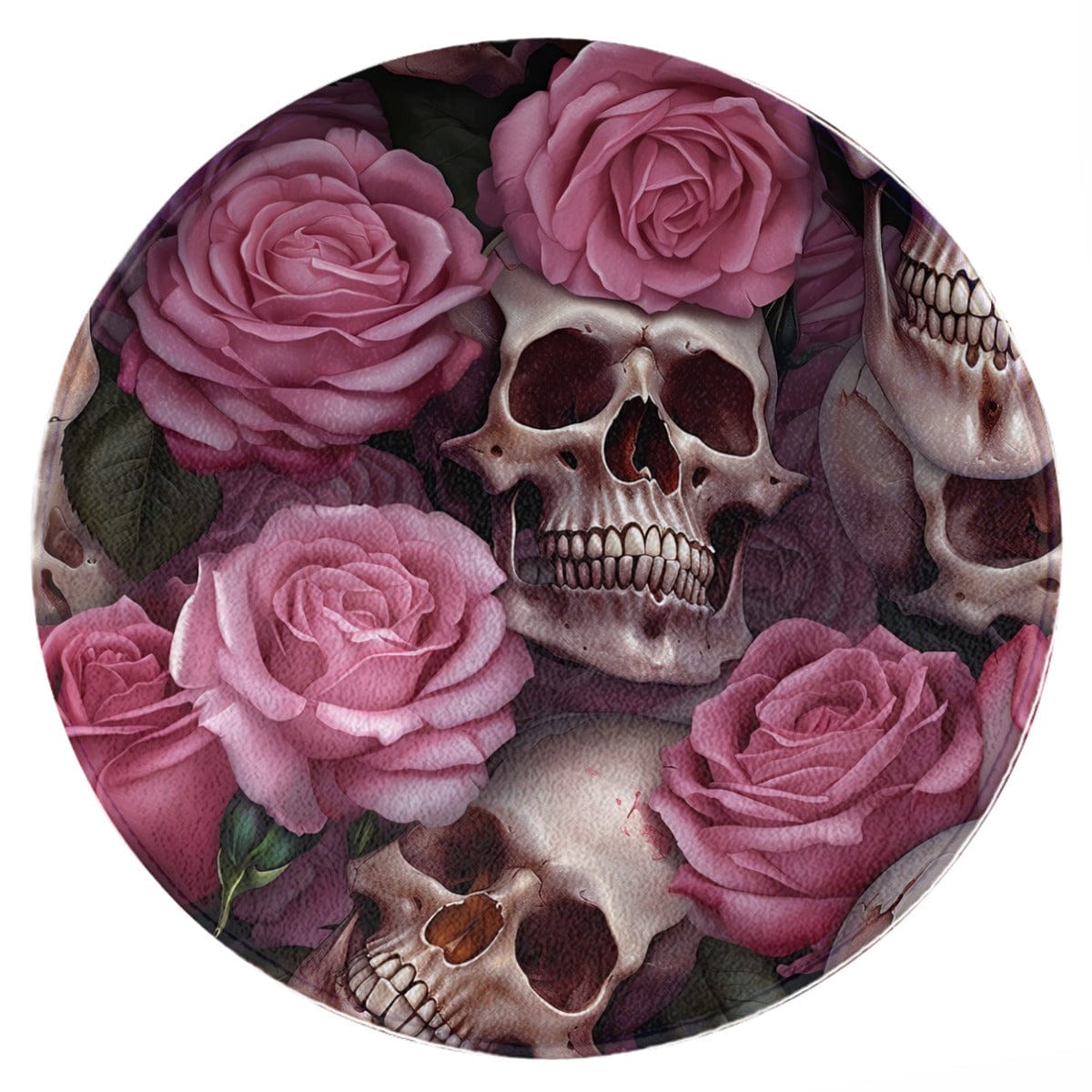 Skulls And Roses Round Floor Mat Multiple Sizes