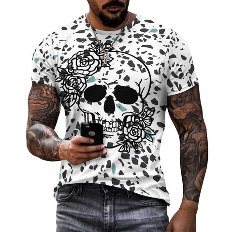 Men's Skull Floral Cotton T-shirt