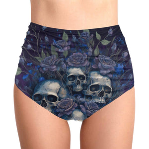 Blue Floral Skulls High-Waisted Bikini Bottom