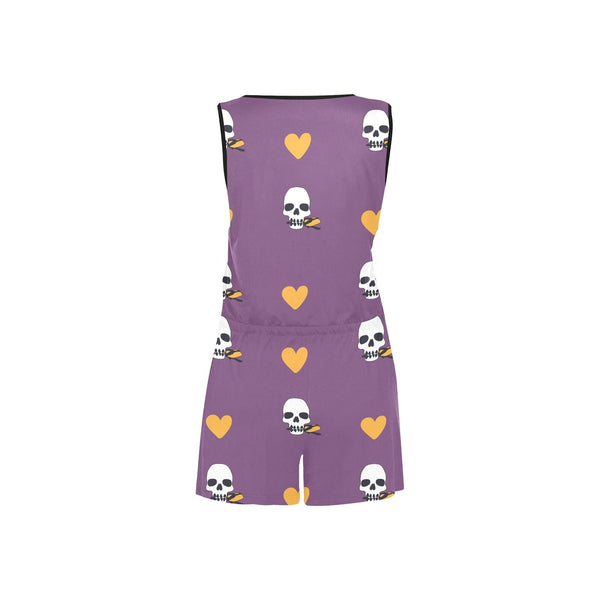 Purple Skull Hearts Women's Tie Waist Romper