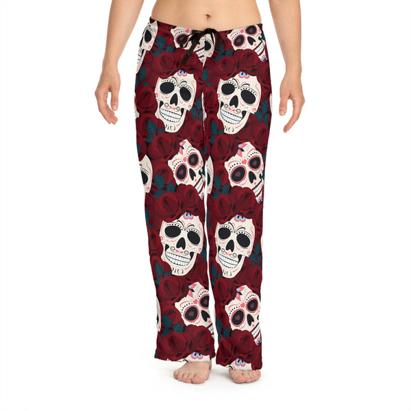 Women's Red Floral Skull Loose Pajama Pants