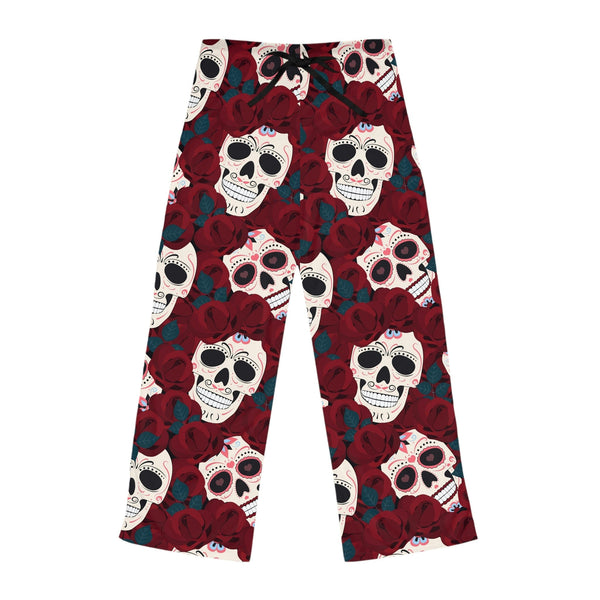 Women's Red Floral Skull Loose Pajama Pants