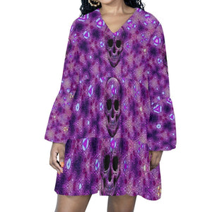 Women's Purple Skull V-Neck Loose Fit Dress