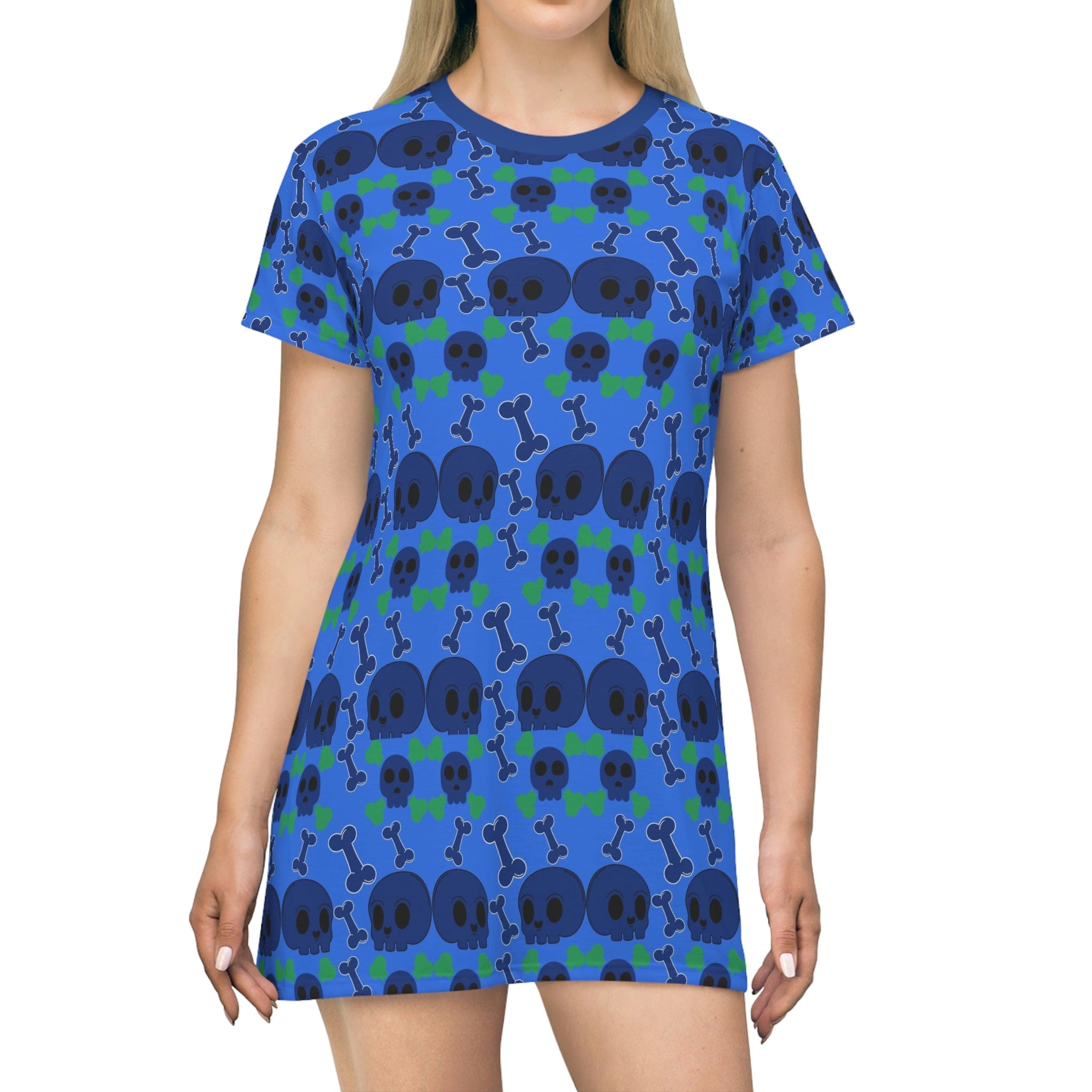 Women's Blue Skull Print T-Shirt Dress