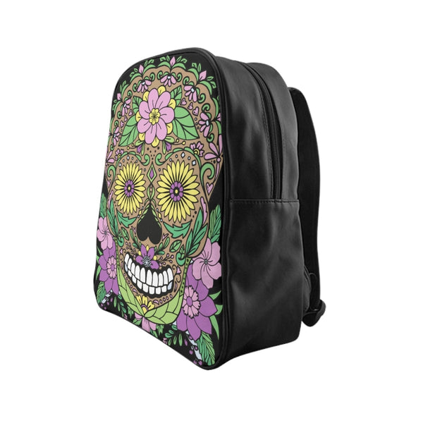 Skull Floral Print School Backpack