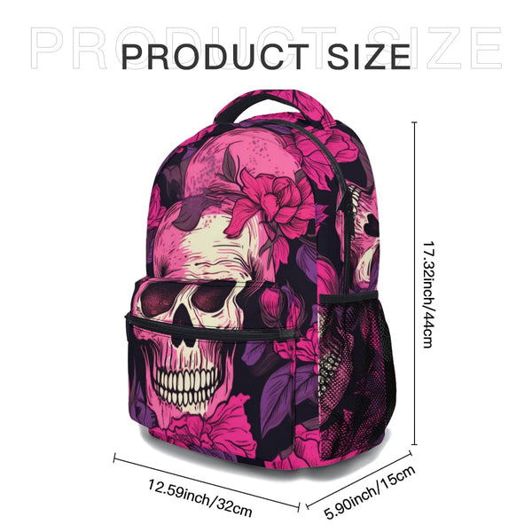 Pink And Purple Flowers With Skulls Backpack