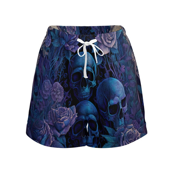 Women's Blue Skulls Floral Loose Elastic Waist Shorts