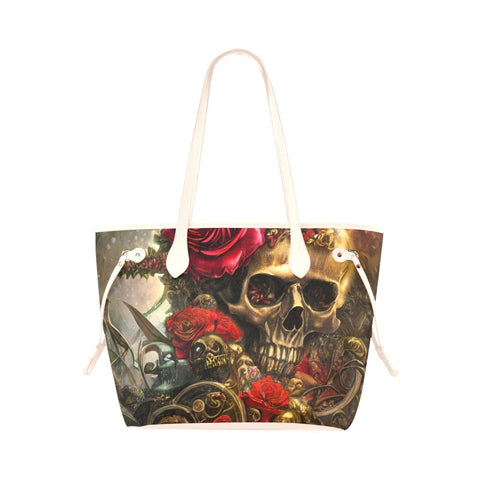 Gold Skull Red Roses Clover Canvas Tote Bag