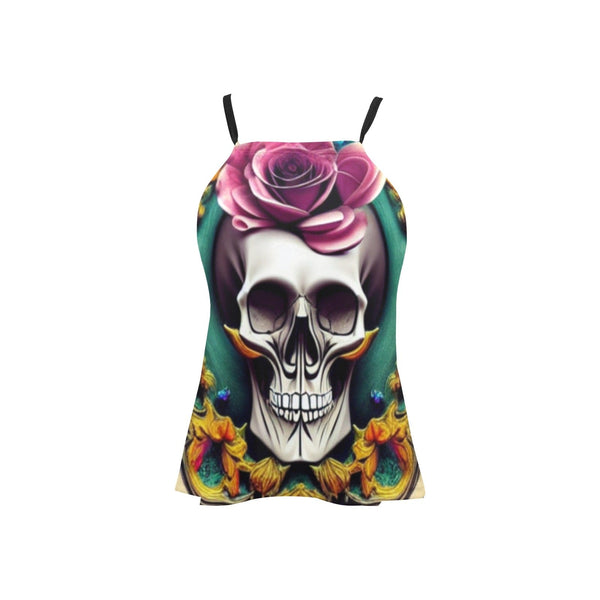 Women's Skull Face Purple Flower Tank Top