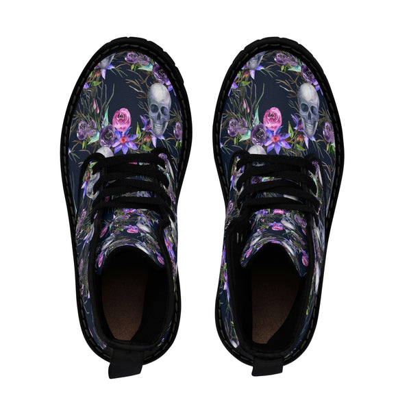 Women's Purple Skull Floral Canvas Boots