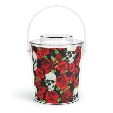 Skull Red Roses Ice Bucket With Tongs