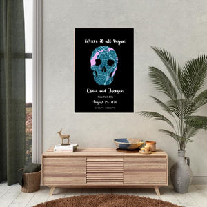 Where it all began - Blue Pink Skull Design Black Background
