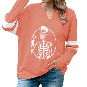 Women's Skull Casual Loose V-Neck Sweatshirt