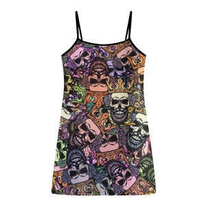 Skulls and Crowns Spaghetti Strap Casual Dress