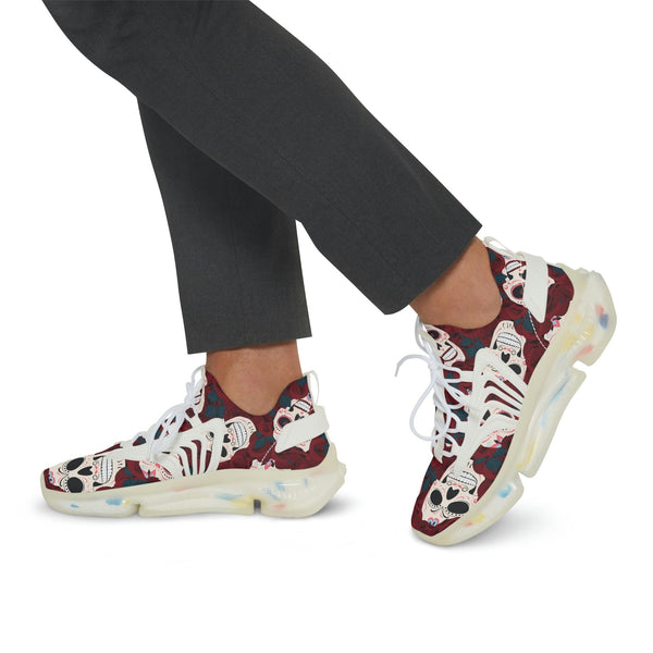 Men's Red Floral Skull Face Mesh Sneakers White or Blacke Sole