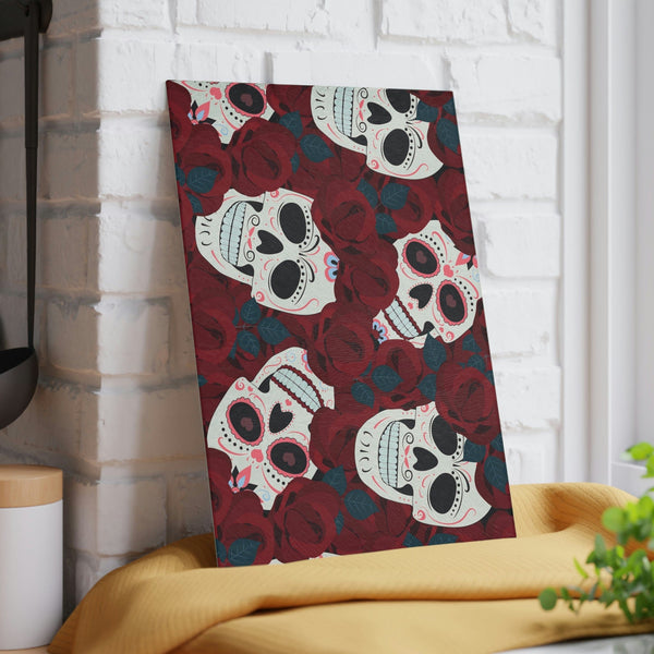 Skull Red Rose Crown Glass Cutting Board 2 Sizes