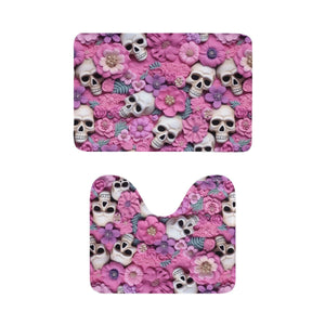 Pink Floral Pastel Skull Toilet & Floor Mat