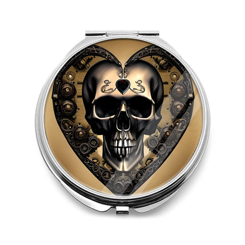 Skull Print Portable Stainless Steel Cosmetic Mirror