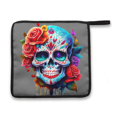 Skull Face With Red Roses Pot Holder