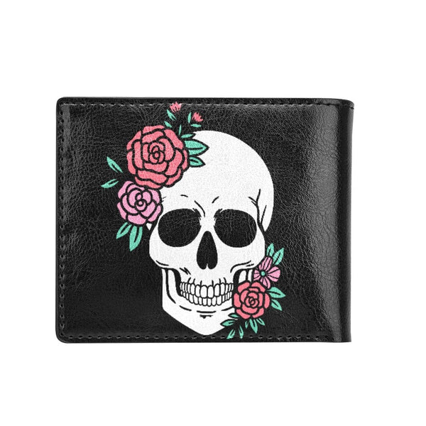 Skull Pink Floral Bifold Wallet With Coin Pocket