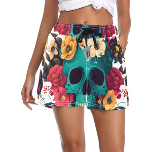 Women's Blue Skull Floral Casual Board Shorts