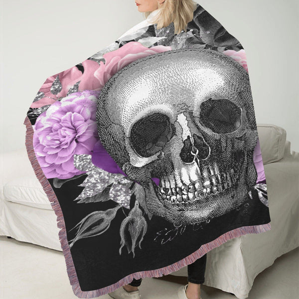 Skull Floral Blacket With Fringe Ultra-Soft 30"x40"