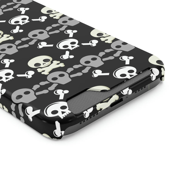 Black Skull Crossbones Phone Case With Card Holder