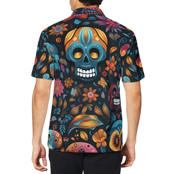 Men's Colorful Skull Short Sleeve Polo Shirt