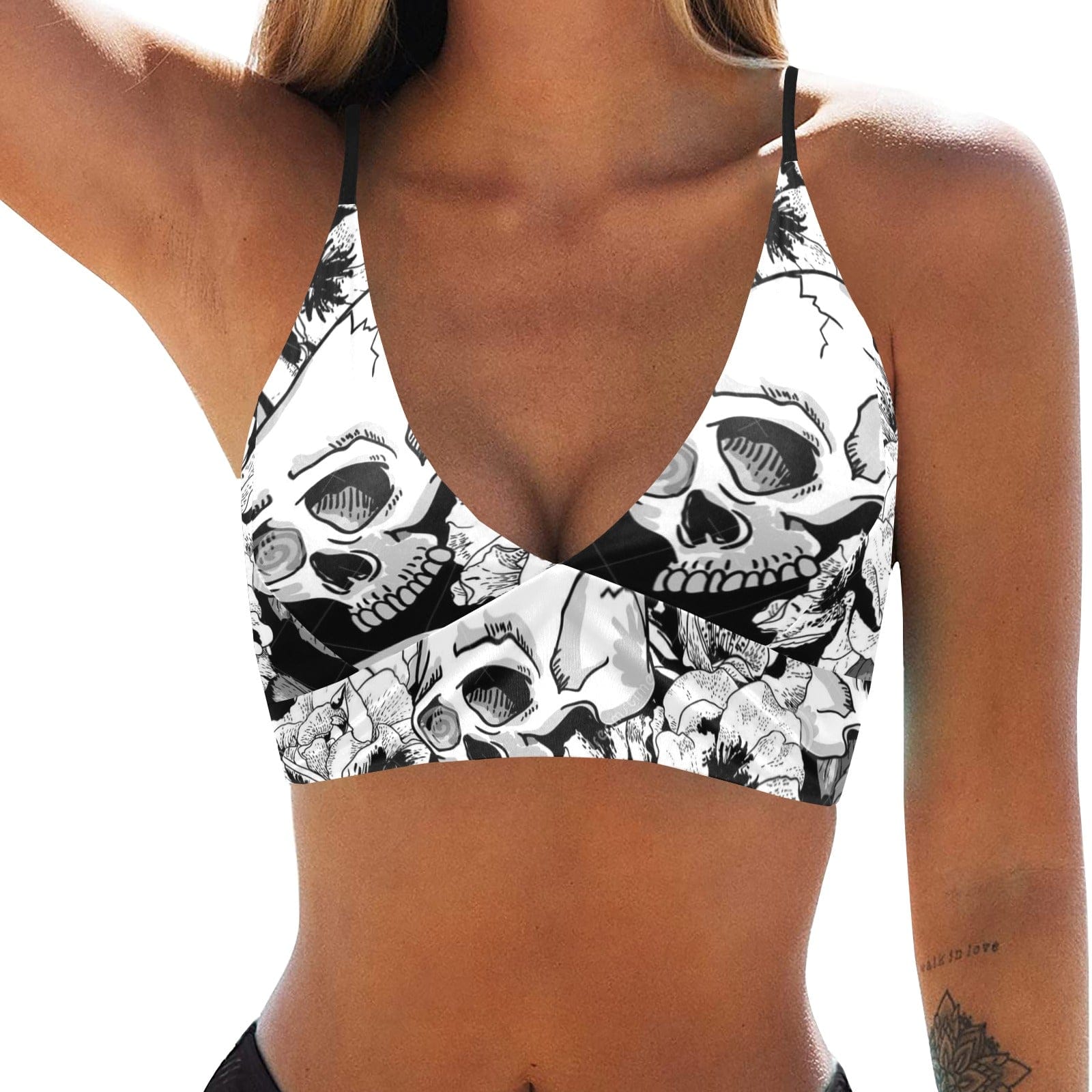 Skull Floral Crop Bikini Top