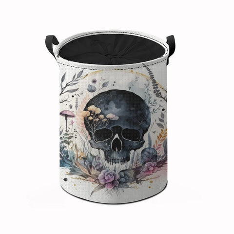 Watercolor Skull Dirty Laundry Basket With Drawstring Opening