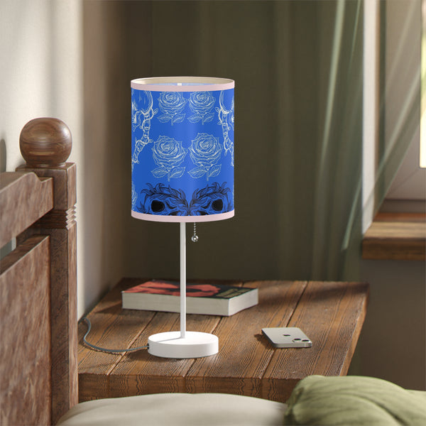 Skull Roses Blue Lamp on a Stand