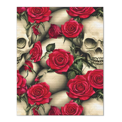 Skulls & Red Roses High Quality Round Diamond Painting Kit